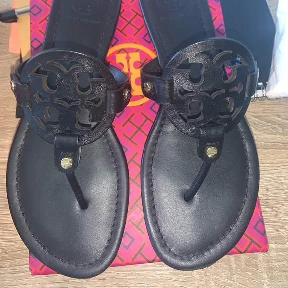 Tory Burch Black Miller Leather Sandals - Picture 4 of 15